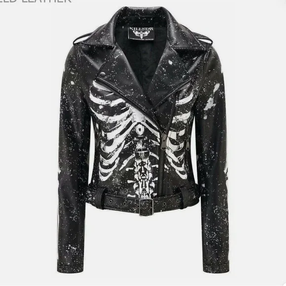 Killstar Black and White Skeleton Vegan Leather Jacket. Design discontinued. - Picture 1 of 2